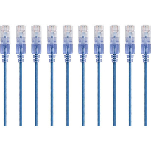 Monoprice 10-Pack SlimRun Cat6A Ethernet Network Patch Cable 10ft Blue - 10 ft Category 6a Network Cable for PC Server Printer - 15166