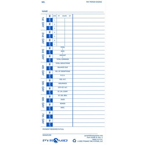 Pyramid Time Cards 100pk EnglishFrench - 110 lb 498951607 g - 4 102 cm x 9 229 cm Sheet Size - Card Stock - Recycled -  35100-10F