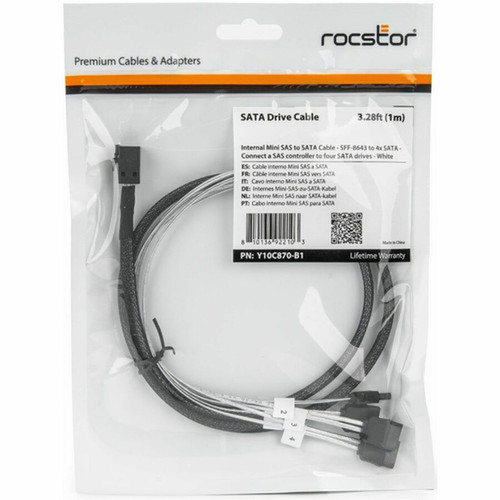 Rocstor Internal Mini SAS to SATA Cable - SFF-8643 to 4x SATA - 32 ft 098 m Mini-SAS HDSATA Data Transfer Cable for SATA Storage Y10C870-B1