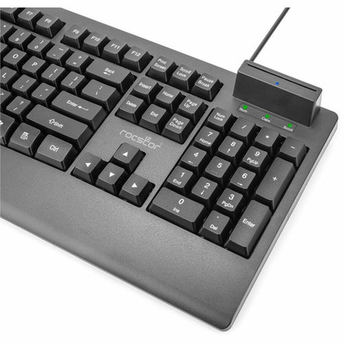 Rocstor KS18 Security USB Keyboard with Built-in Smart Card Reader -104 Keys - 104 Keys - QWERTY Layout - Smart Card Reader - USB - Y10P038-B1