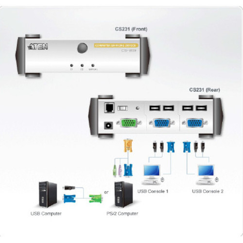 Aten Computer Sharing KVM Switch - 1 x 2 - 1 x HD-15 KeyboardMouseVideo CS231
