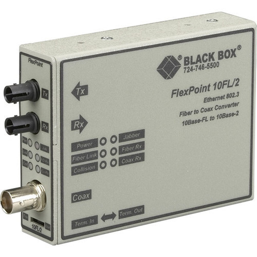Black Box FlexPoint Ethernet Media Converter - New - 1 x ST Ports - Single-mode - 003 mil 0 mm Fiber - Ethernet - 10Base-FL - 2 km LMC211A-SM