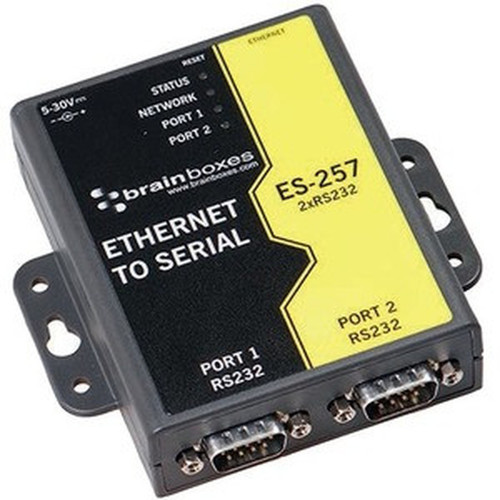 Brainboxes 2 Port RS232 Ethernet to Serial Adapter - DIN Rail Mountable - TAA Compliant ES-257