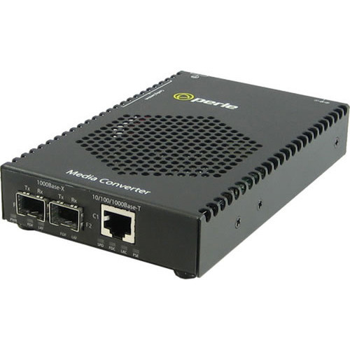 Perle S-1110P-DSFP Media Converter - 1x PoE RJ-45 Ports - 101001000Base-T 1000Base-SX - 2 x SFP Slots - Rail-mountable Wall 05080014