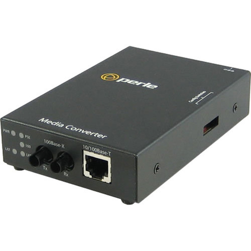Perle S-110P-M2ST2-XT Media Converter - 1x PoE RJ-45 Ports - 1 x ST Ports - Multi-mode - 10100Base-TX 100Base-FX - 2 km - Desktop 05090210