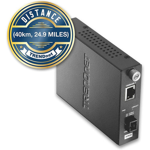 TRENDnet Intelligent 100Base-TX to 100Base-FX Dual Wavelength Single Mode SC Fiber Media Converter 40 km  249 Miles RJ-45 Port - TFC-110S40D3I
