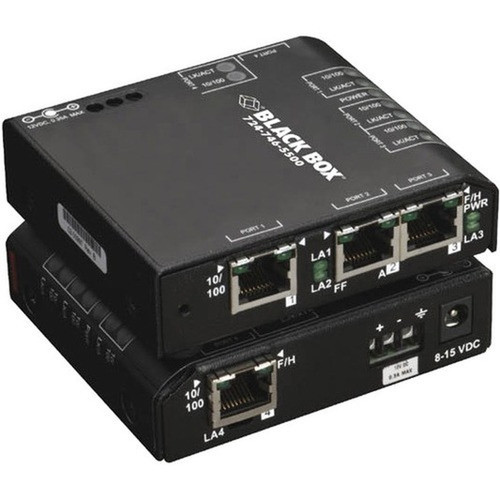 Black Box Hardened Convenient Switch 100-240 VAC - 4 Ports - 10100Base-TX - 2 Layer Supported - Twisted Pair - Rack-mountable - 3 LBH101A-H