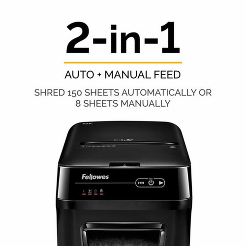 Fellowes AutoMaxtrade 150C Hands Free Paper Shredder - Cross Cut - 150 Per Pass - for shredding Staples Paper Clip Credit Card - 4680001