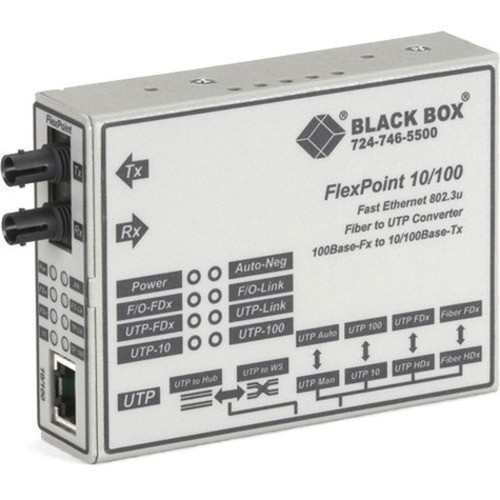 Black Box FlexPoint LMC100A-R3 TransceiverMedia Converter - 1 x Network RJ-45 - 1 x ST Ports - DuplexST Port - Multi-mode - Fast - LMC100A-R3