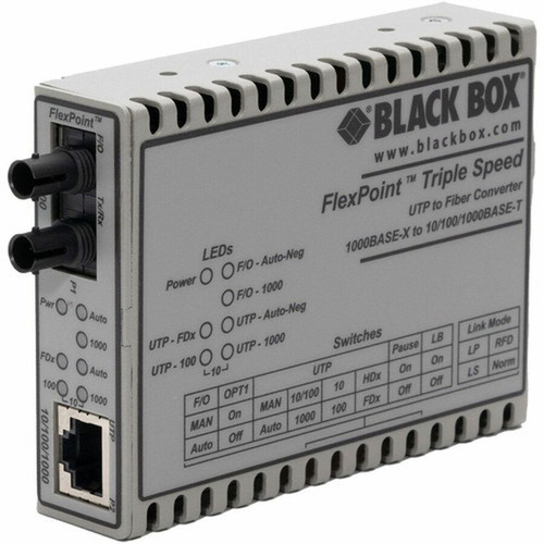 Black Box FlexPoint LMC1017A-SMST TransceiverMedia Converter - 1 x Network RJ-45 - 1 x ST Ports - DuplexST Port - Single-mode - - - LMC1017A-SMST