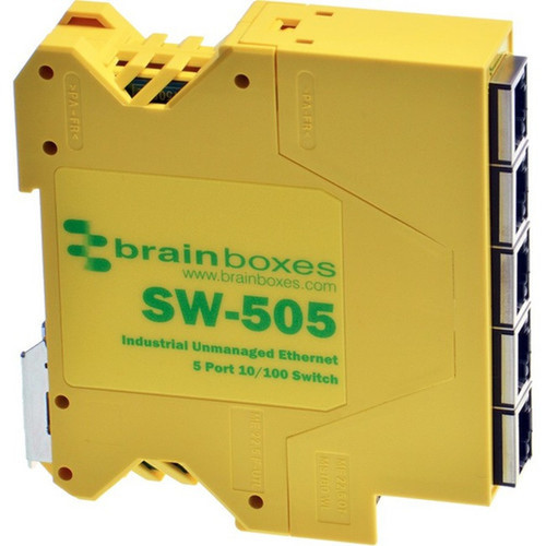 Brainboxes Industrial Compact Ethernet 5 Port Switch DIN Rail Mountable - 5 Ports - Fast Ethernet - 10100Base-TX - 2 Layer Supported SW-505