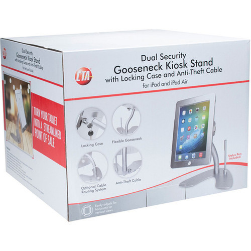 CTA Digital Dual Security Gooseneck Kiosk Stand wLocking Case iPad iPad Air - 1125 28575 mm Height x 1013 25718 mm Width x PAD-DSGK