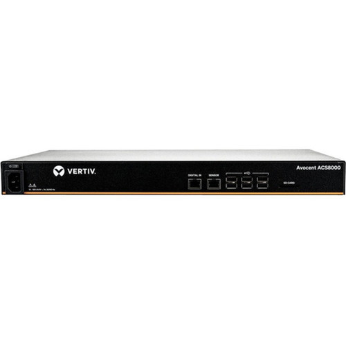 Vertiv Avocent ACS 8000 8-port Serial Console Server Single AC Power - 1 GB - DDR3 SDRAM - Twisted Pair Optical Fiber - 2 x Network ACS8008SAC-400
