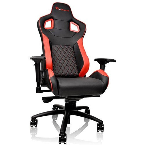 Tt eSPORTS GT Fit F100 Gaming Chair - For Game - Foam Steel Metal Polyvinyl Chloride PVC Aluminum Faux Leather - Black Red GC-GTF-BRMFDL-01
