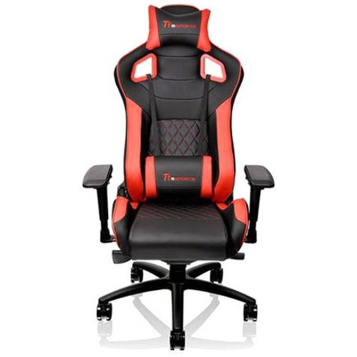 Tt eSPORTS GT Fit F100 Gaming Chair - For Game - Foam Steel Metal Polyvinyl Chloride PVC Aluminum Faux Leather - Black Red GC-GTF-BRMFDL-01