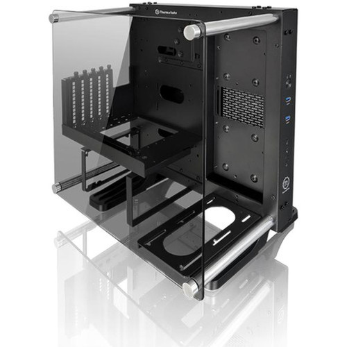 Thermaltake Core P1 TG Mini ITX Wall-Mount Chassis - Wall Mountable - Black - Tempered Glass SPCC - 4 x Bay - Mini ITX Motherboard - CA-1H9-00T1WN-00