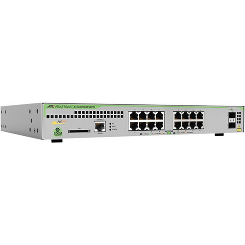 Allied Telesis L3 switch with 16 x 101001000T PoE ports and 2 x 1001000X SFP ports - 16 Ports - Manageable - 3 Layer Supported - - AT-GS970M18PS-R-10
