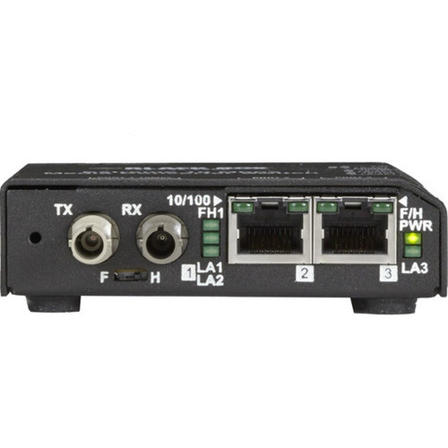 Black Box LBH100 TransceiverMedia Converter - 2 x Network RJ-45 - 1 x ST Ports - Multi-mode - 003 mil 0 mm Fiber - Fast Ethernet LBH110A-P-ST