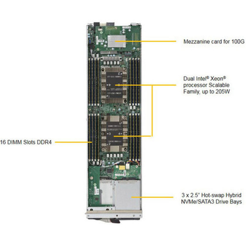 Supermicro SuperBlade SBI-4129P-T3N Server Barebone System - Blade - Socket P LGA-3647 - 2 x Processor Support - Intel C622 Chip - 2 - SBI-4129P-T3N