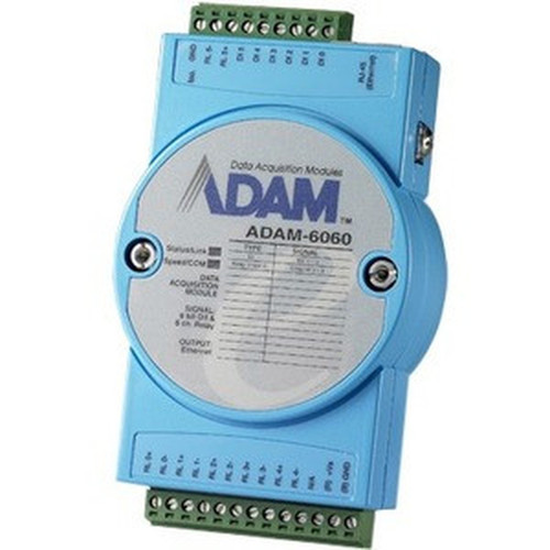 Advantech 6-ch Digital Input and 6-ch Relay Modbus TCP Module - 1 x Network RJ-45 - Fast Ethernet - 10100Base-T - DC - Wall ADAM-6060-D