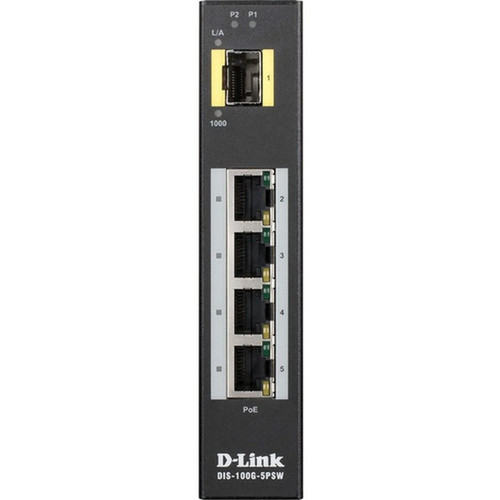 D-Link Industrial Gigabit Unmanaged PoE Switch with SFP Slot - 4 Ports - Gigabit Ethernet - 1000Base-X 1001000Base-T - 2 Layer - - 1 DIS-100G-5PSW