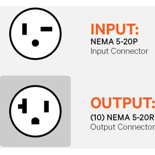 Vertiv Rack PDU Basic Horizontal 20A 120V 105-20R - Basic - NEMA 5-20P - 10 x NEMA 5-20R - 120 V AC - 1U - Horizontal - VP9563