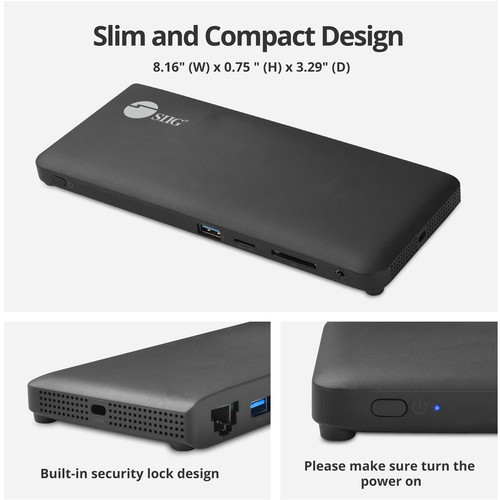 SIIG USB-C Triple Video MST Docking Station With Power Delivery And Memory Card Reader SD microSD TV/Monitor/Notebook/Desktop For PC JU-DK0R11-S1