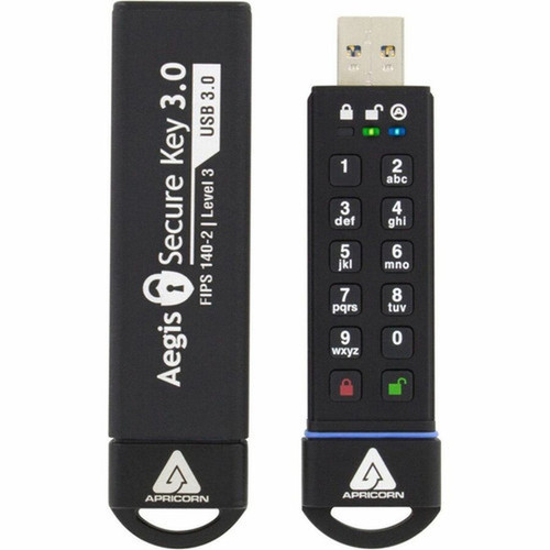 Apricorn Aegis Secure Key 30 2TB USB 31 Type A Flash Drive - 2 TB - USB 31 Type A - 190 MBs Read Speed - 160 MBs Write Speed - - ASK3-2TB