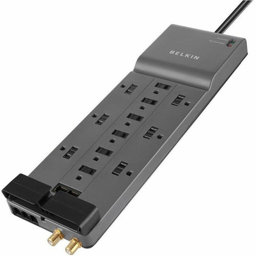 Belkin 12-Outlets Surge SuppressorProtector - 12 x AC Power - 188 kVA - 4120 J - 120 V AC Input - Coaxial Cable Line Ethernet - 10 BE112234-103PK