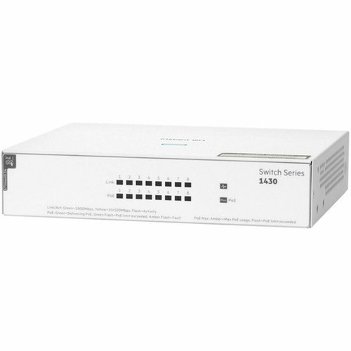 HPE Instant On 1430 8G Class4 PoE 64W Switch - 8 Ports - Gigabit Ethernet - 101001000Base-T - 2 Layer Supported - 90 W Power - 64 W R8R46AB2C