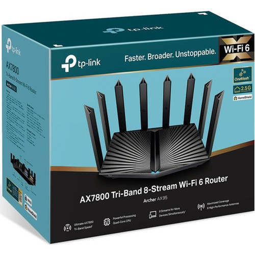 TP-Link Archer AX95 Wi-Fi 6 IEEE 80211ax Ethernet Wireless Router - Tri Band - 240 GHz ISM Band - 5 GHz UNII Band - 97263 MBs - 3 ARCHER AX95