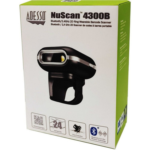 Adesso NuScan 4300B Bluetooth 2D Ring Wearable Barcode Scanner - Wireless Connectivity - 12 30480 mm Scan Distance - 1D 2D - LED NUSCAN 4300B