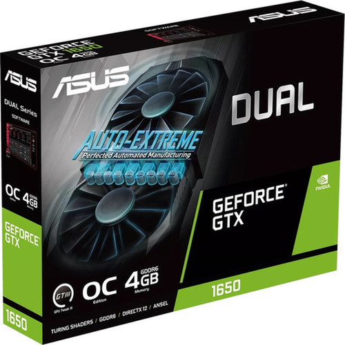 Asus NVIDIA GeForce GTX 1650 Graphic Card - 4 GB GDDR6 - 7680 x 4320 - 165 GHz Boost Clock - 128 bit Bus Width - PCI Express 30 - - DUAL-GTX1650-O4GD6-P-V2