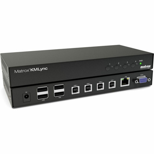Matrox Keyboard And Mouse Switch - 4 Computers - 1 Remote Users - 4K Full HD - 3840 x 2160 - 1 x Network RJ-45 - 8 x USB - USB KMLYNC-4Y-NA