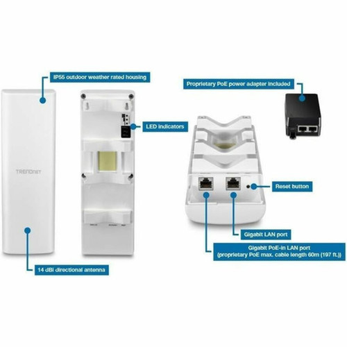 TRENDnet TEW-940APBO2K Single Band IEEE 80211 anacaxk 120 Gbits Wireless Bridge - Outdoor - 5 GHz - Internal - MIMO Technology TEW-940APBO2K