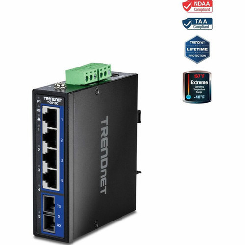 TRENDnet 5-Port Industrial Gigabit DIN-Rail Switch with Multi-Mode SC Port - 5 Ports - Gigabit Ethernet - 1000Base-T 1000Base-SX - 2 TI-G51SC