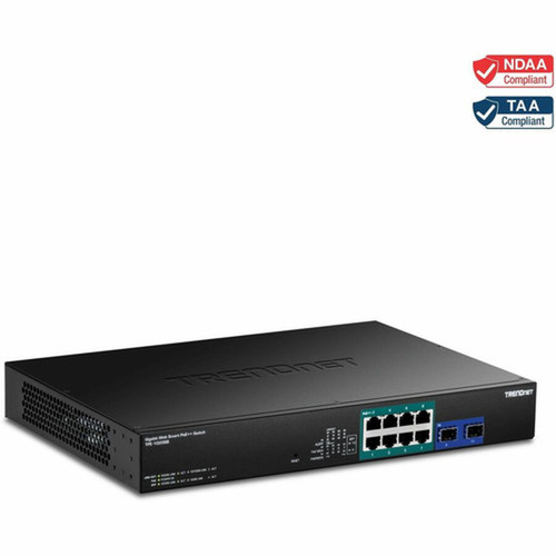 TRENDnet 10-Port Gigabit Web Smart PoE Switch - 8 Ports - Gigabit Ethernet - 101001000Base-T 1000Base-X - 3 Layer Supported - - 2 TPE-1020SB