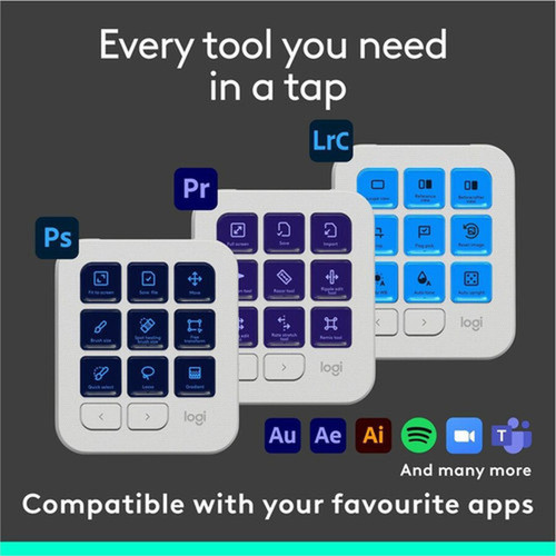 Logitech MX Creative Console Keypad  Dial - USB Type C Cable Keypad - Pale Gray - Wireless Bluetooth Dialpad - Dialpad - Pale Gray - 920-012661