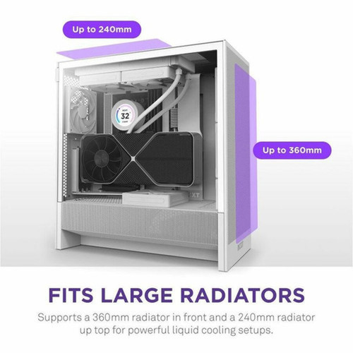 NZXT H5 Flow Compact Mid-Tower ATX Airflow Case - Mid-tower - White - Mesh Steel Tempered Glass Galvanized Cold Rolled Steel SGCC CC-H52FW-01