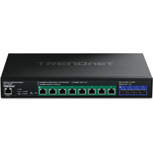 TRENDnet 12-Port 10G PoE Web Smart Switch 720W - 12 Ports - Manageable - Gigabit Ethernet 10 Gigabit Ethernet - 10GBase-T - 3 - TPE-7124SBF