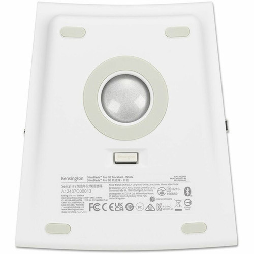 Kensington SlimBlade Pro EQ Trackball - Optical - CableWireless - BluetoothRadio Frequency - 240 GHz - Rechargeable - White - USB C K72084NA