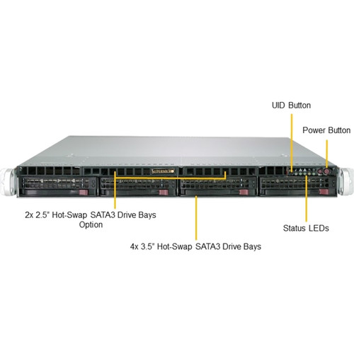 Supermicro SuperServer 5019C-WR Server Barebone System - 1U Rack-mountable - Socket H4 LGA-1151 - 1 x Processor Support - Intel C246 - (SYS-5019C-WR)