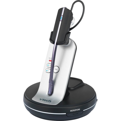 VTech 80-0348-01 VH6210 Wireless DECT Headset - Mono - 500 ft Range - Behind-the-Neck/Over-the-Head - Boom Mic - Black/Silver