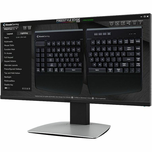Kinesis Freestyle Edge RGB Gaming Keyboard - Cable Connectivity - USB Type A Interface - RGB LED - Game Mode, Multimedia Hot Key(s) - (KB975-BLU)