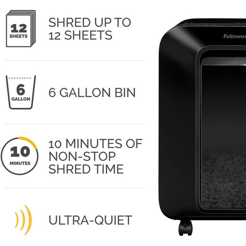 Fellowes 5015001 Powershred LX200 Micro Cut Shredder - 12 Sheet Capacity - P-4 Security - 10 Minute Runtime - Black