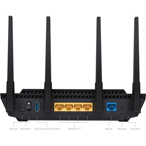 Asus RT-AX58U/CA AiMesh Wi-Fi 6 Wireless Router with 4 External Antennas - Gigabit Ethernet - VPN Support - Desktop Form Factor
