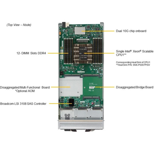Supermicro SBI-6119P-C3N SuperBlade Server Barebone - Single Socket LGA-3647 - Intel C622 Chipset - 12Gb/s SAS - 10GbE - Blade Form Factor