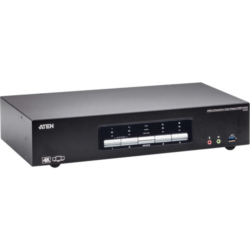ATEN 4-Port USB3.0 4K DisplayPort Triple Display KVMP Switch - 4 Computer(s) - 4096 x 2160 - 1 x Network (RJ-45) - 8 x USB - 15 x (Fleet Network)