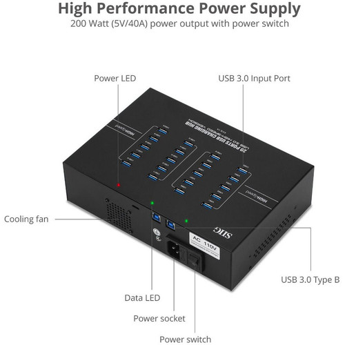 SIIG Industrial 20 Port USB 3.0 Charging Hub External Type B For Mac And PC With S ID-US0611-S1