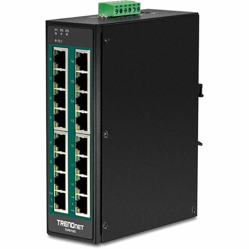 TRENDnet 16-Port Industrial Gigabit PoE+ DIN-Rail Switch - 16 Ports - Manageable - Gigabit Ethernet - 10/100/1000Base-T - 2 Layer - W (Fleet Network)
